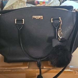 Kate Spade Black Satchel with Pom Charm